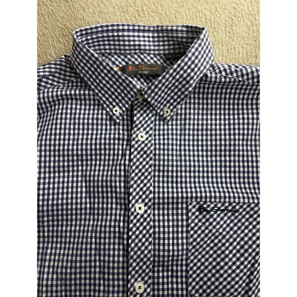 Men's Ben Sherman Heritage Button Down Shirt Sz XL Blue Check Long-Sleeve Pocket - Picture 4 of 7